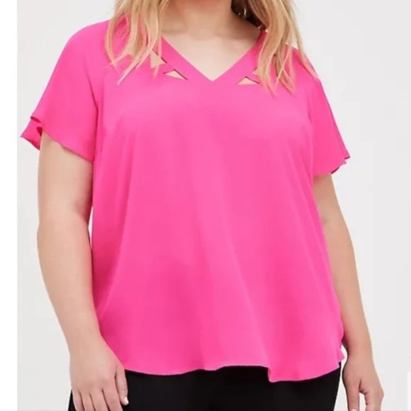 torrid Tops - Torrid Pink Georgette Cage Front Blouse 2x